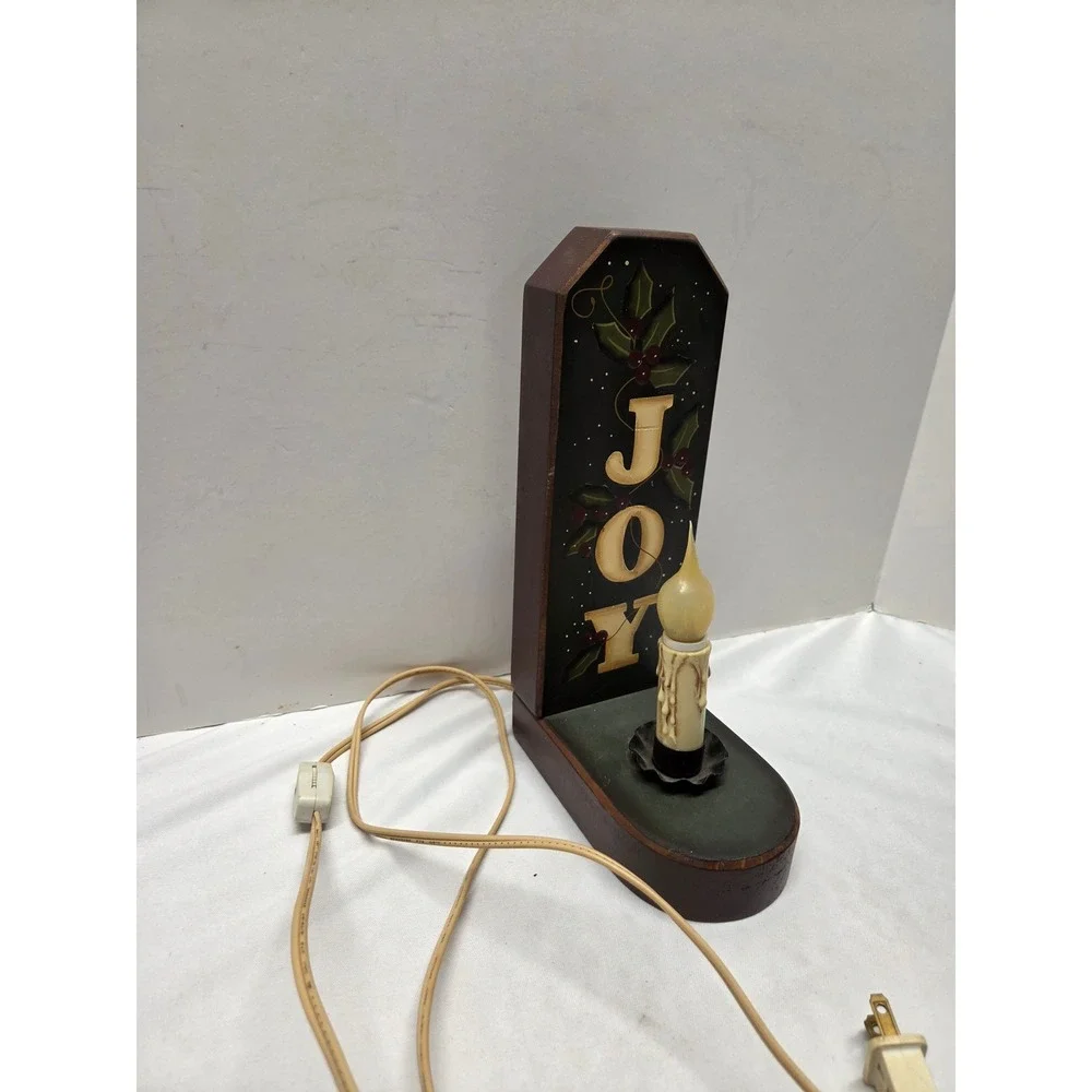 Vintage Primitive Wooden Christmas JOY Candle Lamp Rustic Holiday Decor Accent